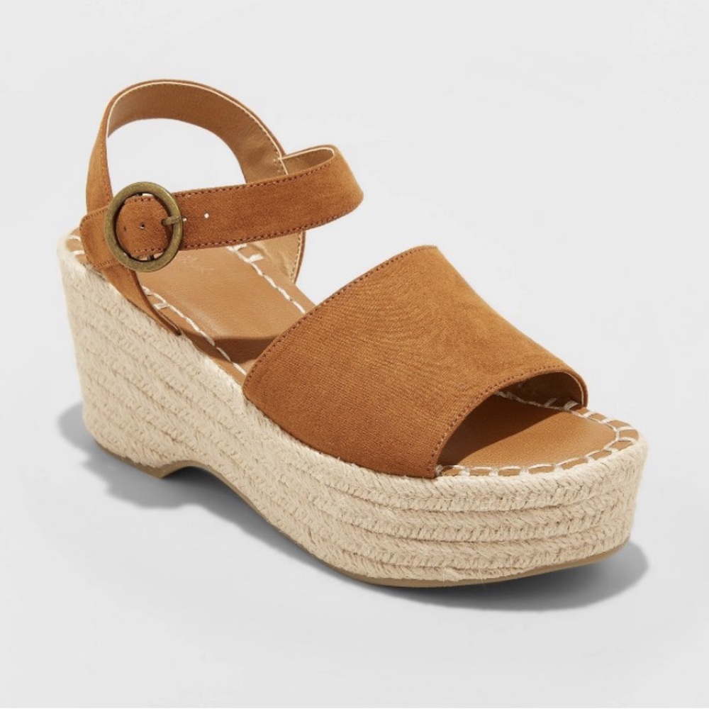 Women's Tan Suede Espadrille Wedge Sandals